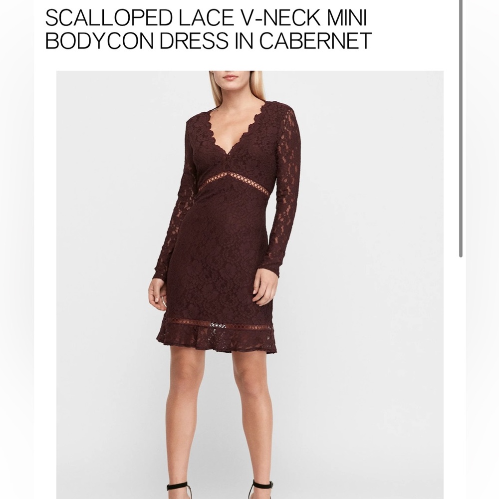 SCALLOPED LACE V-NECK MINI
BODYCON DRESS IN CABERNET